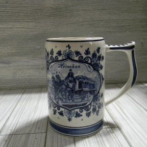 Vintage Handpainted Delft Blue Heineken Beer Stein